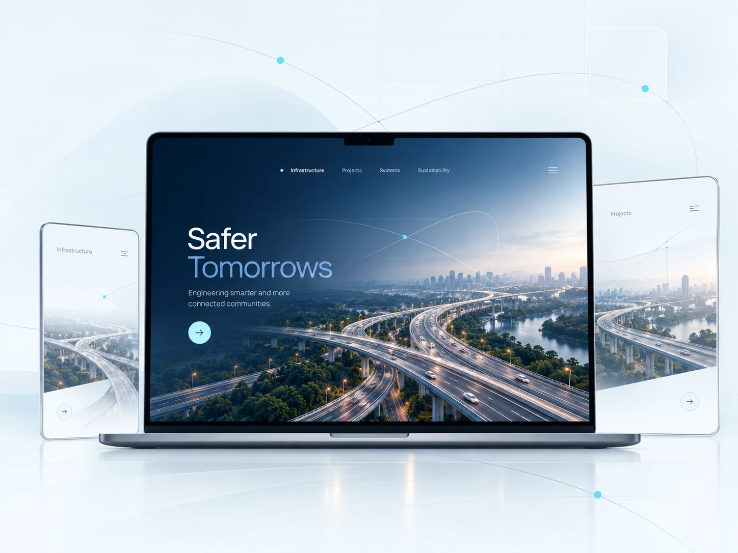 Responsive infrastructure website presentation across laptop, tablet and mobile displays